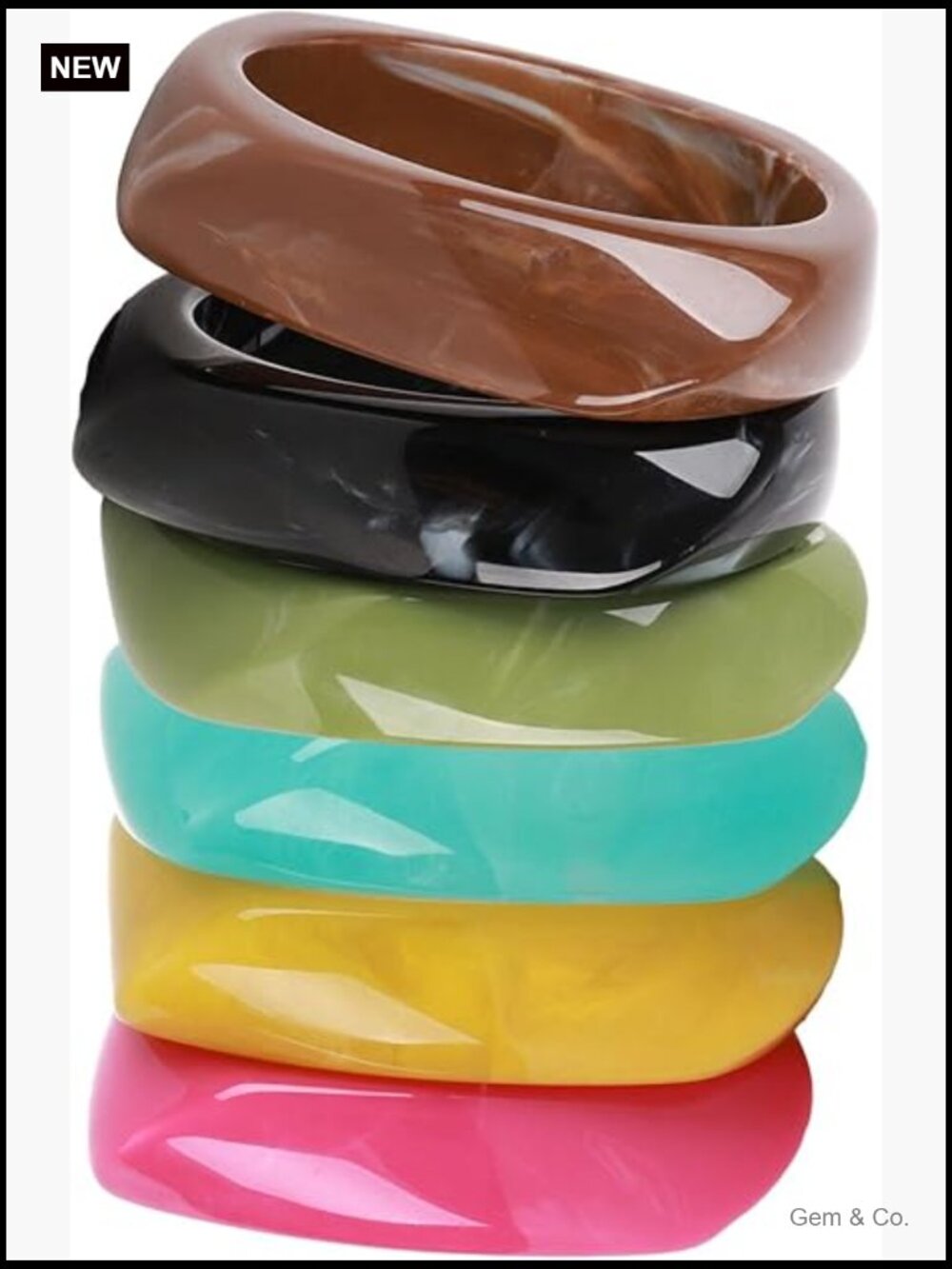 6 Pc Acrylic Resin Chunky Bangle Set Women Geometric Plastic Bracelets Plus Size
